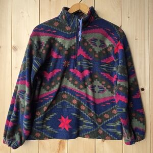 Vintage Hall Of Fame Aztec Pattern Fleece 1/4 Zip Pullover Sweater Womens Medium
